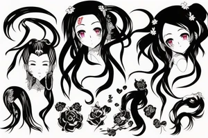 Anime girl with long hair tattoo idea