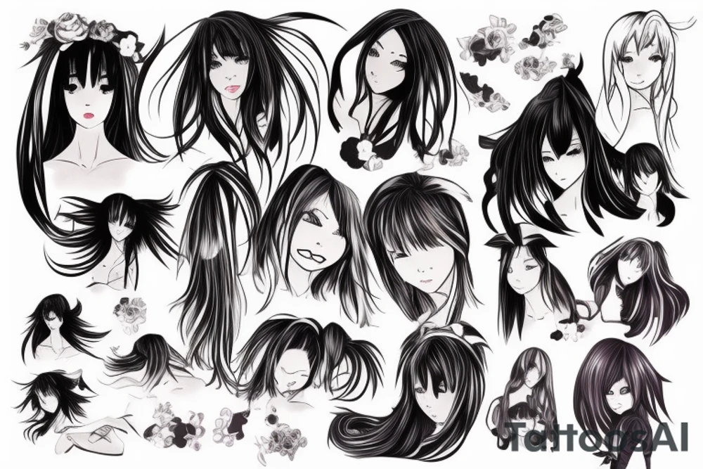 Anime girl with long hair tattoo idea