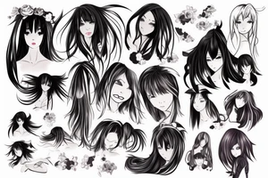 Anime girl with long hair tattoo idea
