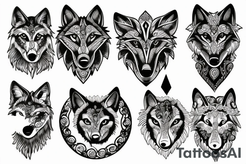 Wolf ornamental moon tattoo idea
