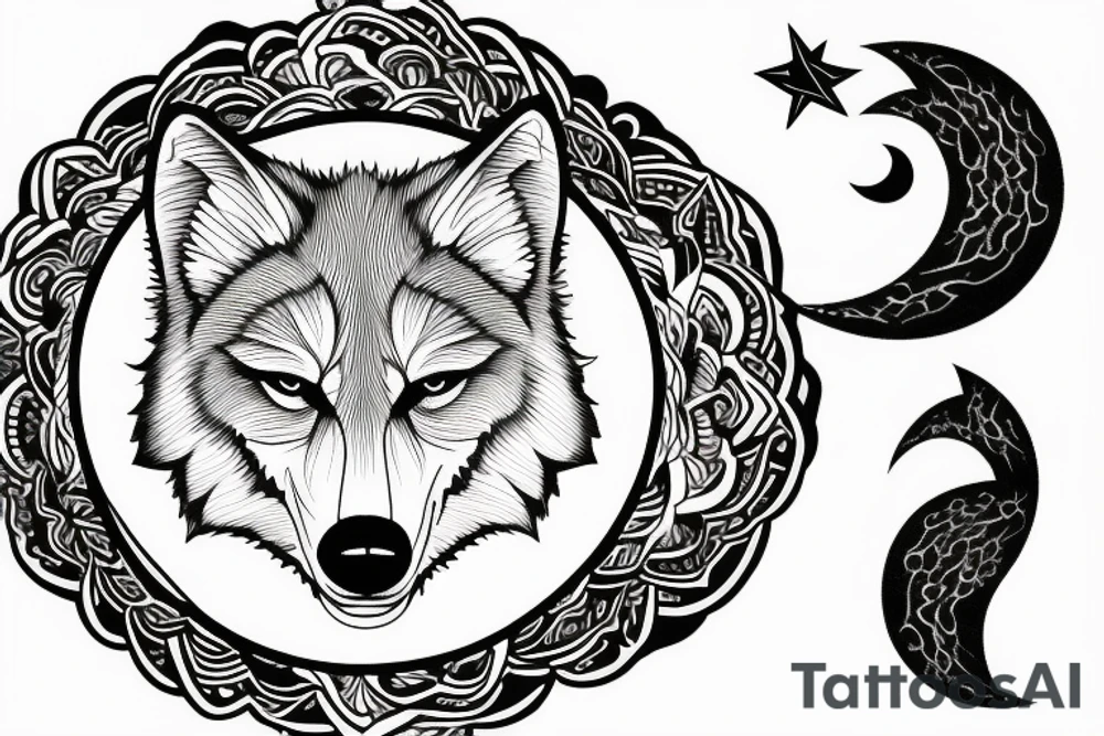 Wolf ornamental moon tattoo idea