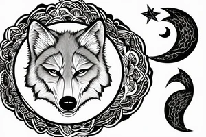 Wolf ornamental moon tattoo idea