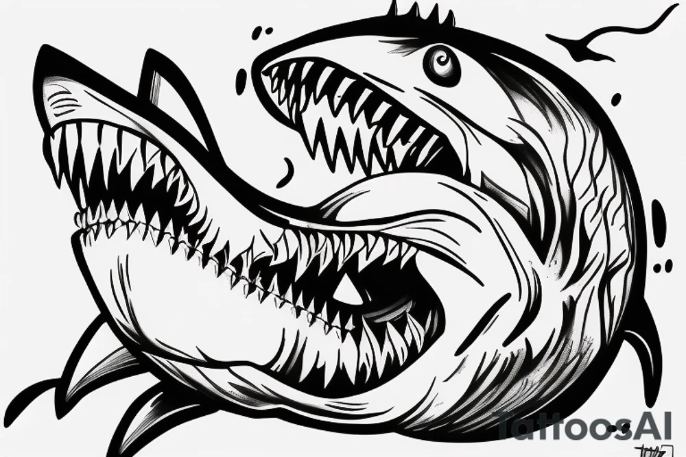 shark breaking a chain in its teeth tattoo idea