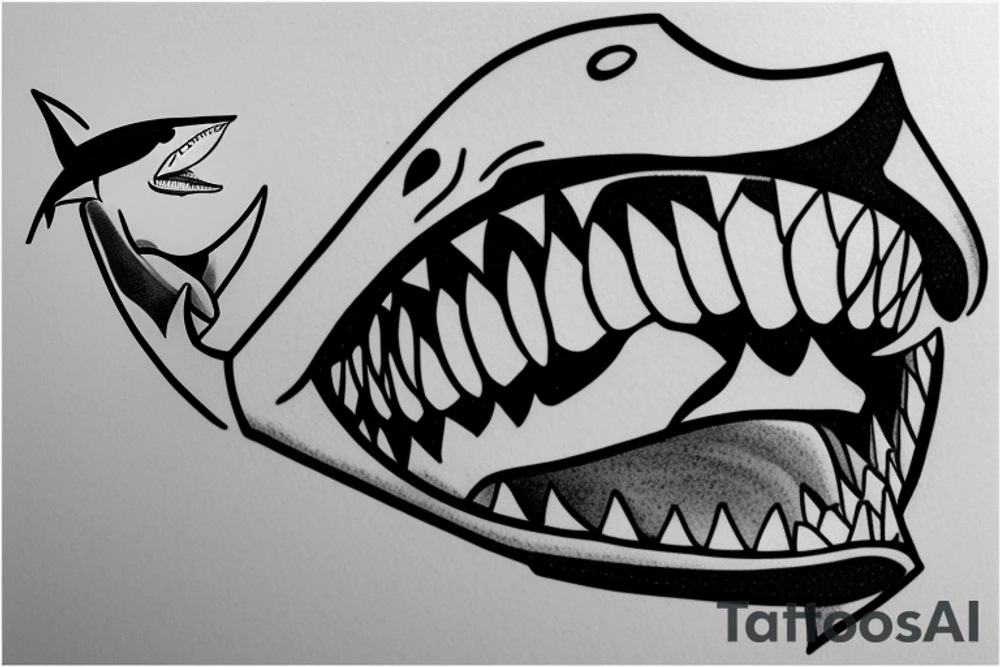 shark breaking a chain in its teeth tattoo idea