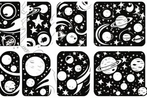 space with planets, galaxy’s and stars tattoo idea