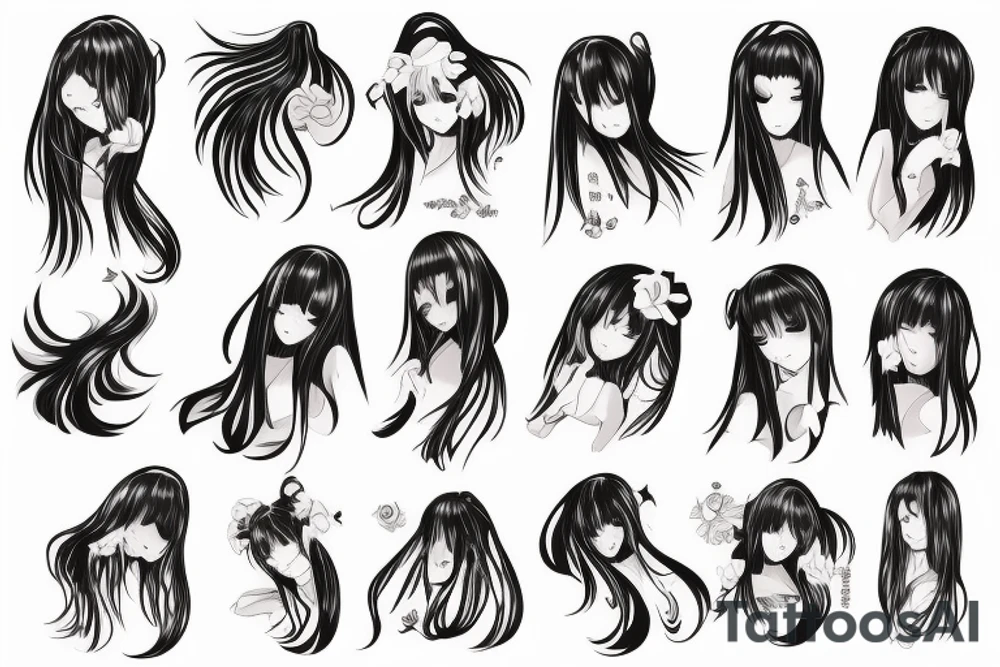 Anime girl with long hair tattoo idea