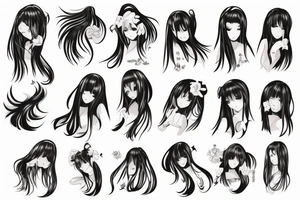 Anime girl with long hair tattoo idea