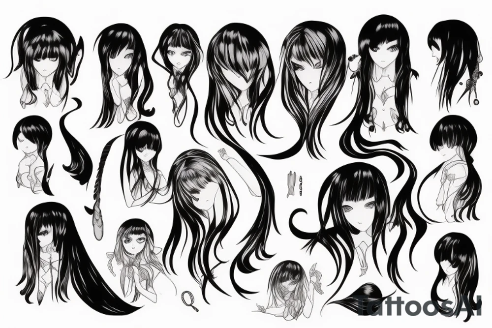 Anime girl with long hair tattoo idea