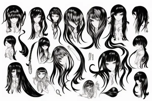 Anime girl with long hair tattoo idea