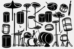 Black and white tattoo with drums and drum sticks tattoo idea