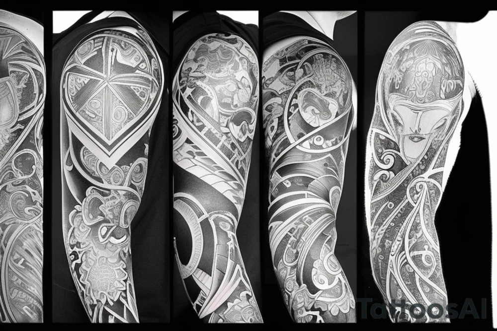 tattoo sleeve in the style of old school tattoo idea