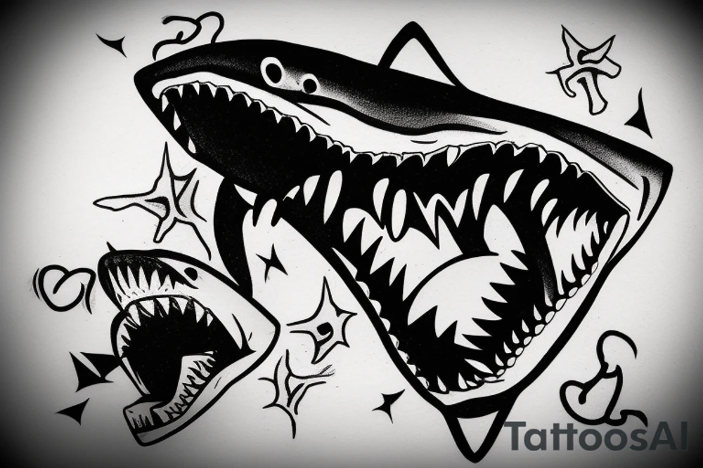 shark breaking a chain in its teeth tattoo idea