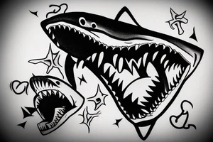 shark breaking a chain in its teeth tattoo idea
