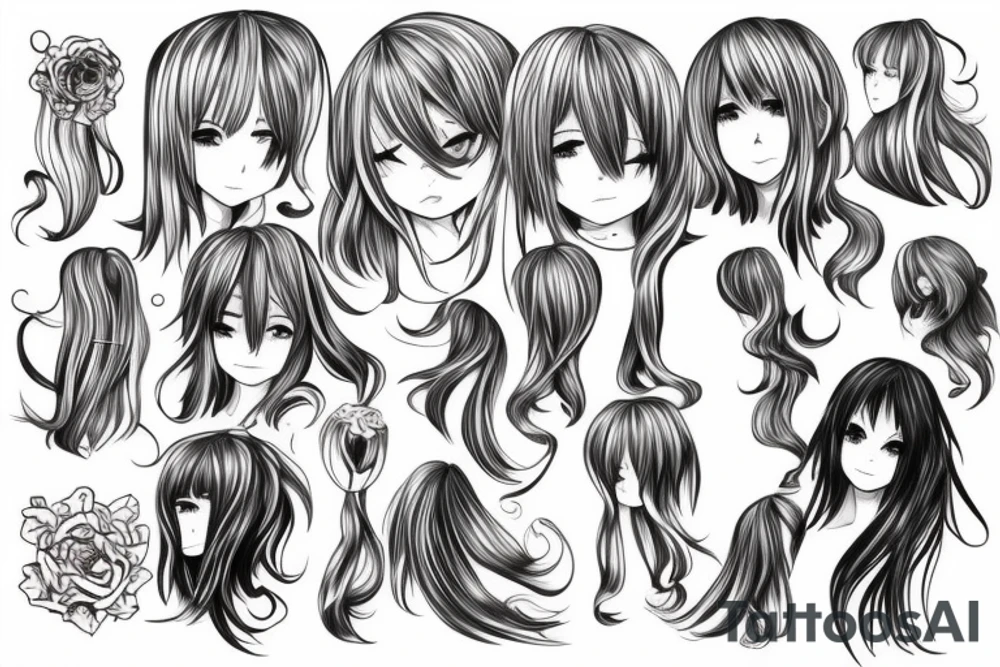 Anime girl with long hair, color tattoo idea