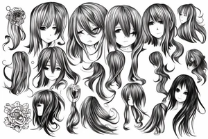 Anime girl with long hair, color tattoo idea