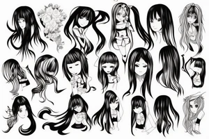 Anime girl with long hair, color tattoo idea