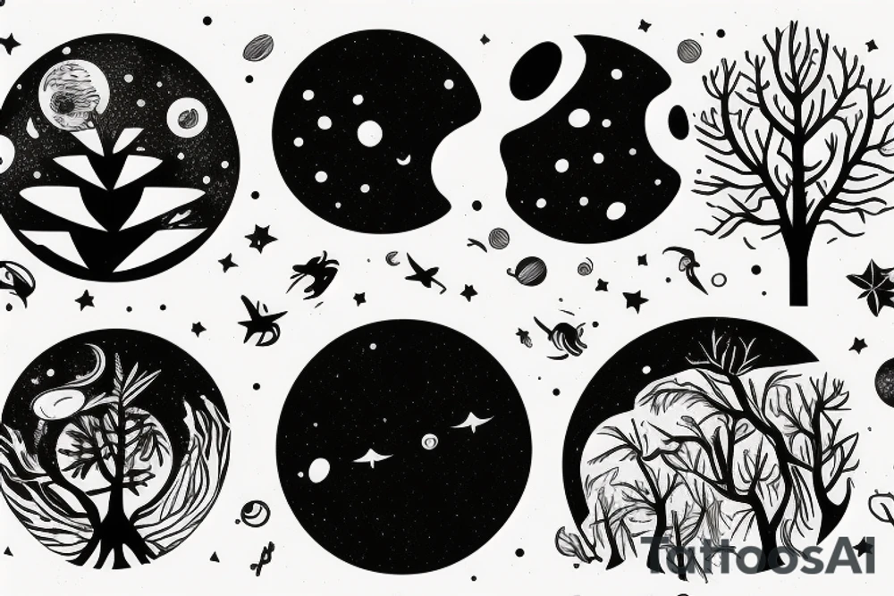 forest with trees, planets, galaxy’s tattoo idea forest with trees, planets, galaxy’s tattoo idea