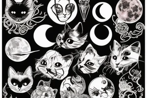 Black cat looking at the big moon tattoo idea