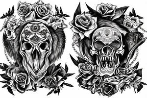 Wild boar skull against the background of a mountain with a helicopter tattoo idea