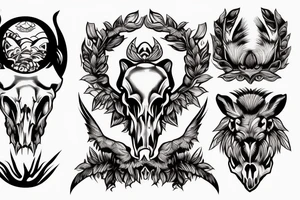 Wild boar skull against the background of a mountain with a helicopter tattoo idea