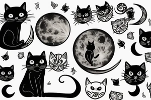 Black cat looking at the big moon tattoo idea