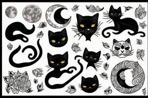 Black cat looking at the big moon tattoo idea