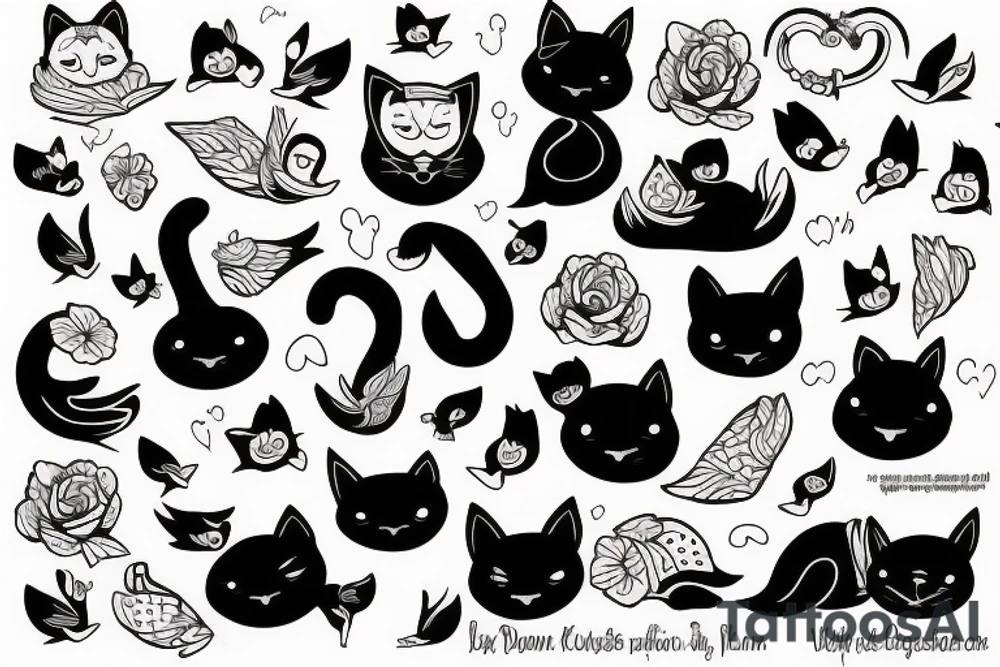 Black kitten hugs a duck tattoo idea