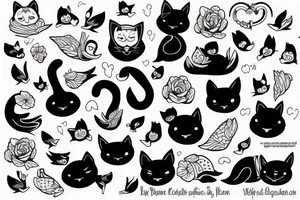 Black kitten hugs a duck tattoo idea