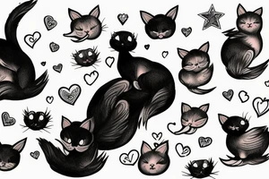 Black kitten hugs a duck tattoo idea