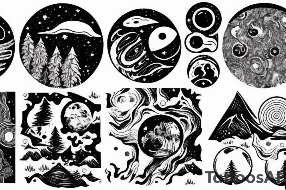 forest with trees, planets, galaxy’s tattoo idea forest with trees, planets, galaxy’s tattoo idea