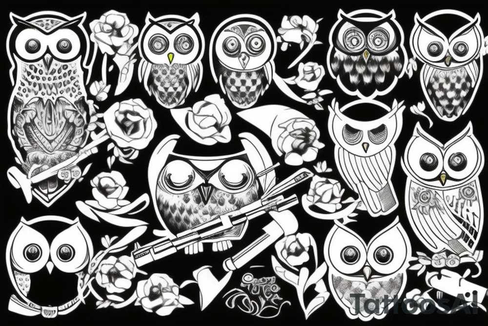 owl with a gun tattoo idea
