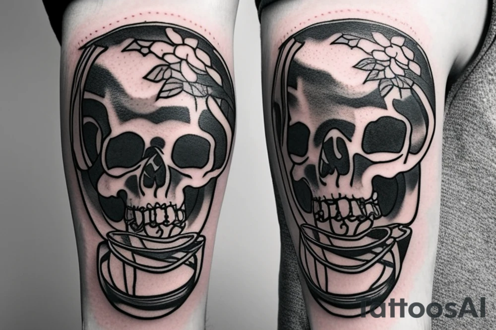 Skeleton sitting inside wine glass fishing for crowns tattoo idea