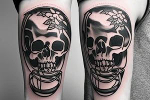 Skeleton sitting inside wine glass fishing for crowns tattoo idea