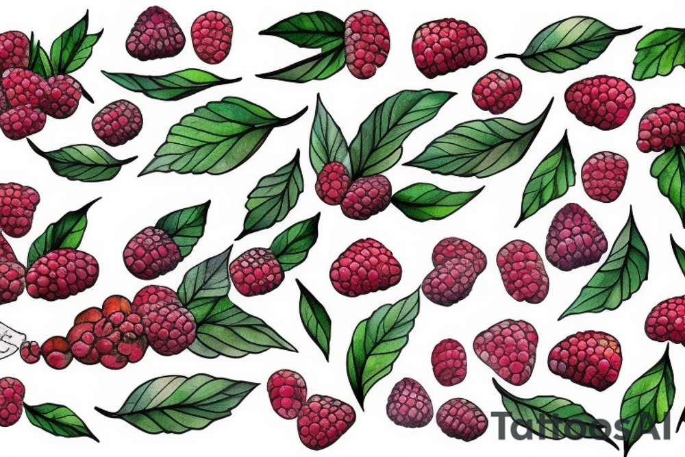 long branch with raspberries, thigh tattoo idea