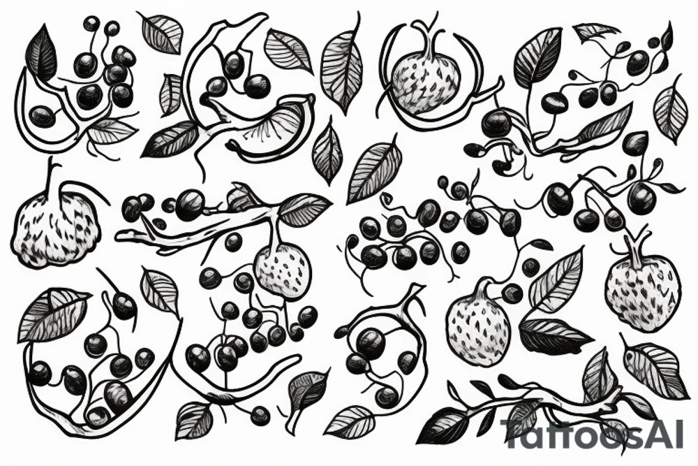 long branch with berries, thigh tattoo idea