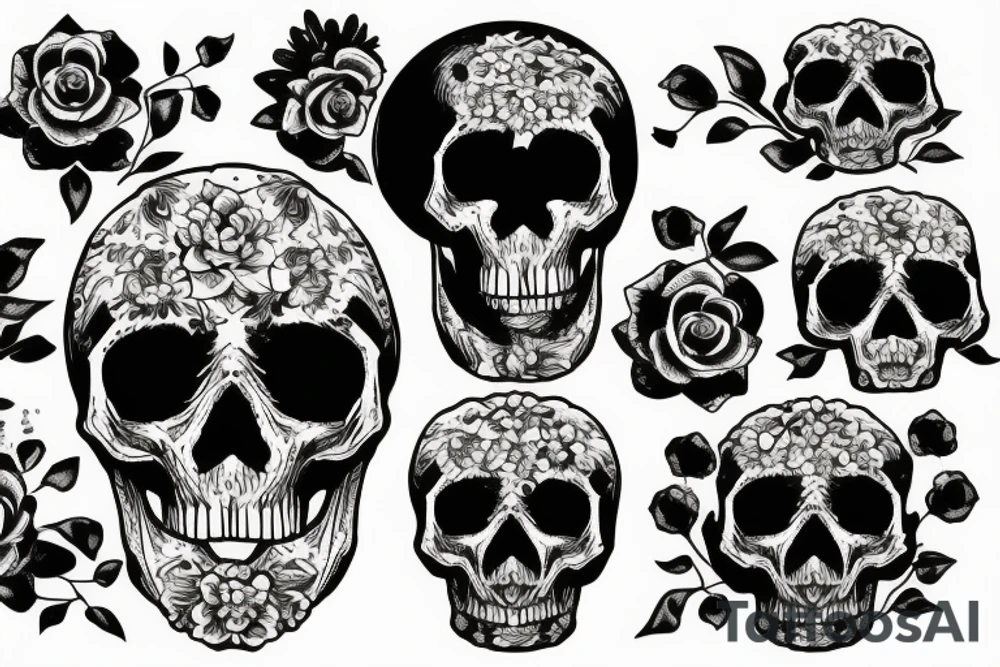 Skull, flowers, smoke tattoo idea