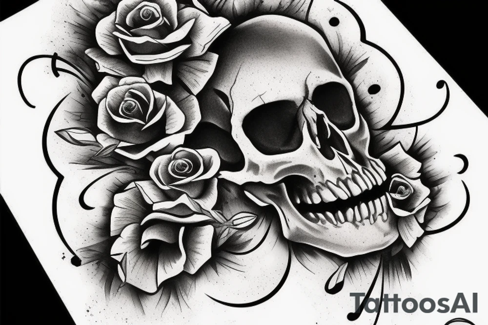 Skull, flowers, smoke tattoo idea