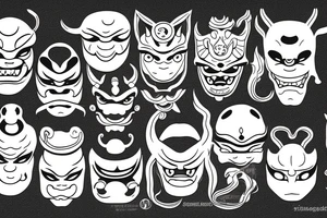 japanese masks oni are with a snake tattoo idea