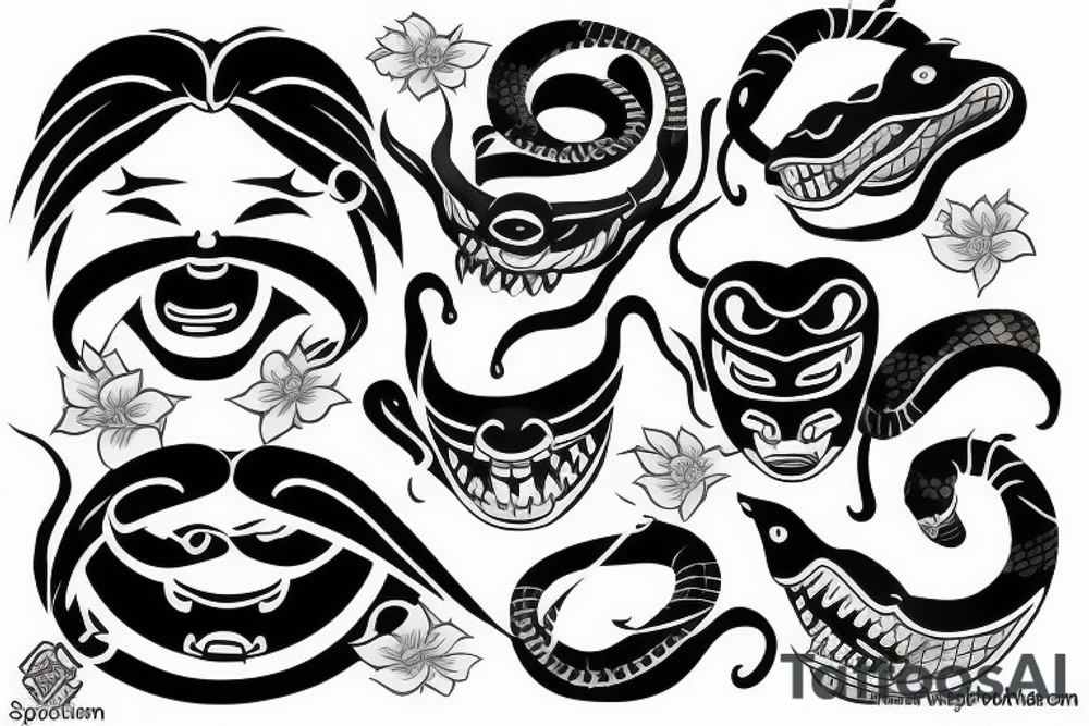 japanese masks oni are with a snake tattoo idea