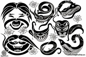 japanese masks oni are with a snake tattoo idea