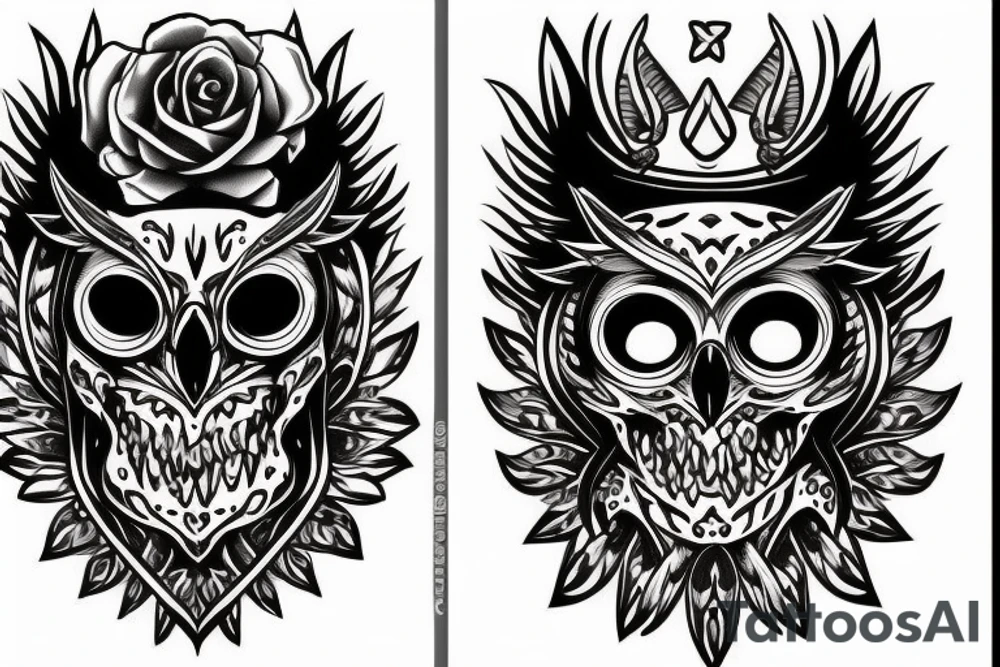 Owl skull tattoo idea