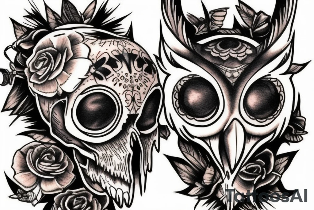 Owl skull tattoo idea