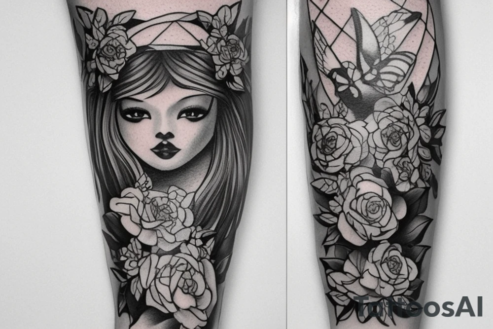 Красивая девушка ангел и демон, лицо крупным планом tattoo idea Красивая девушка ангел и демон, лицо крупным планом tattoo idea