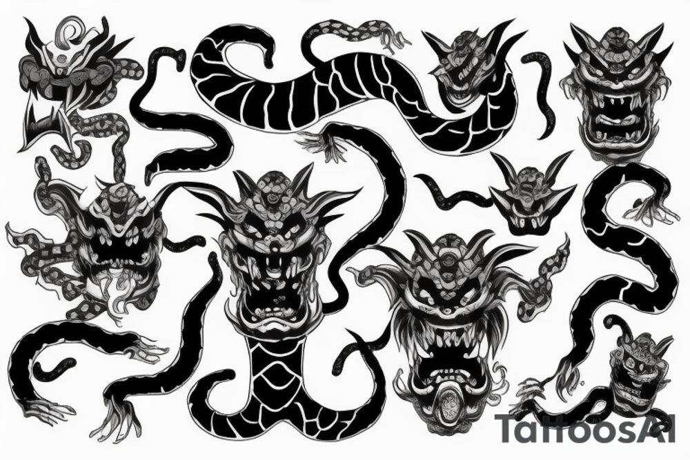 a japanese demon oni with a snake tattoo idea