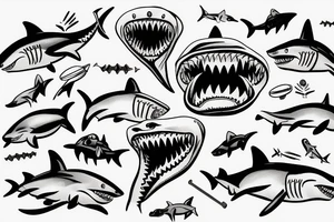 shark with barbell in teeth tattoo idea