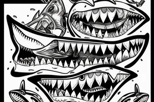 shark with barbell in teeth tattoo idea
