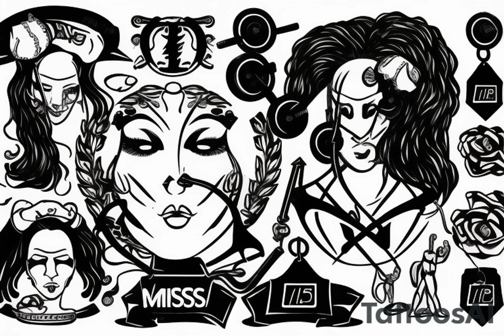 miss justice face blindfolded, holding weights, with libra zodiak sign tattoo idea