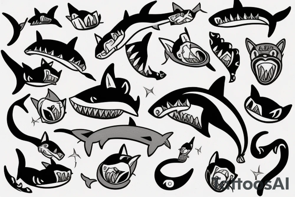 Cat killed shark tattoo idea