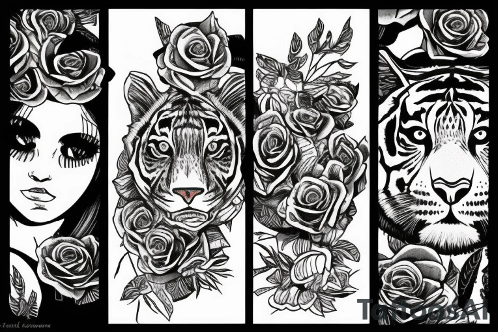 Tiger girl rose tattoo idea