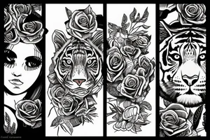 Tiger girl rose tattoo idea